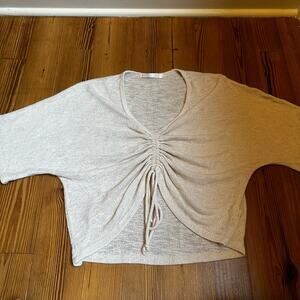 Quiet Storm cream knit short sleeve adjustable plunge front cropped shirt SIZE S